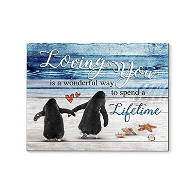 TNND Penguin Loving You Is A Wonderful Way To Spend A Lifetime Metal Sign Bathroom Decor Vintage Wall Art 20.3 x 30.5 cm