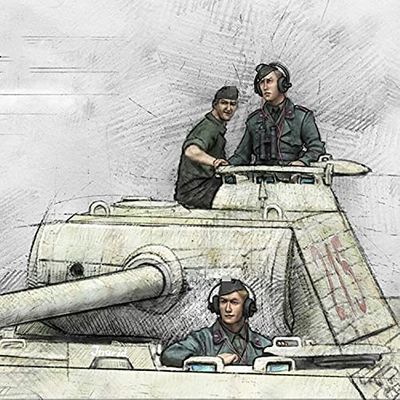 PANGCHENG 1/35 Panther Crew, Normandy 1944, Resin Model Soldier GK, World War II Military Theme, Unassembled and Unpainted Kit