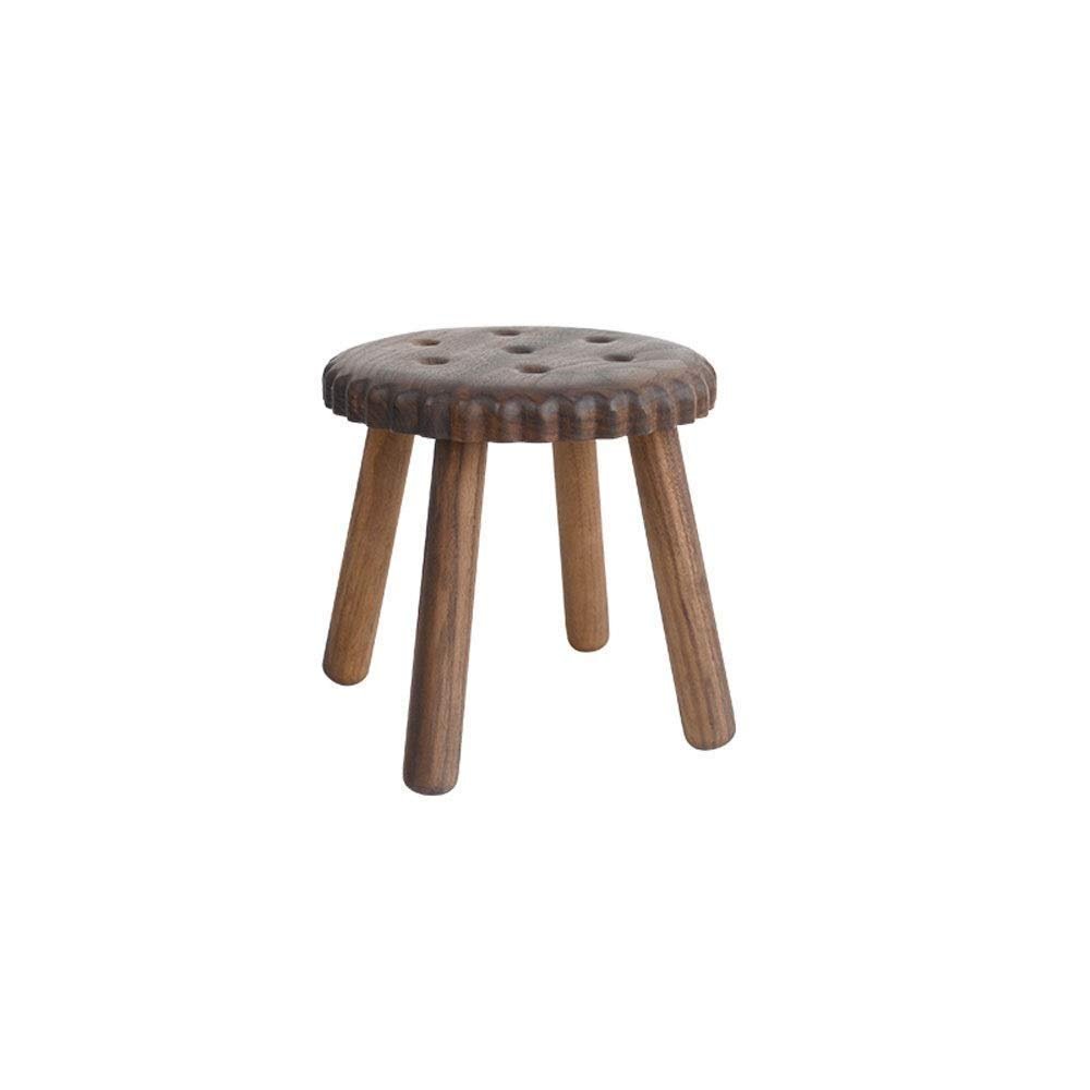 NMDCDH Children's Shoe Bench and Round Stool, Solid Wood, Cookie Cartoon Design, Portable (Black Walnut)