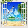 Custom 3D Window Seascape Photo Wallpaper, Seagull Beach Coconut Tree, 350(W) × 256(H) cm view 4