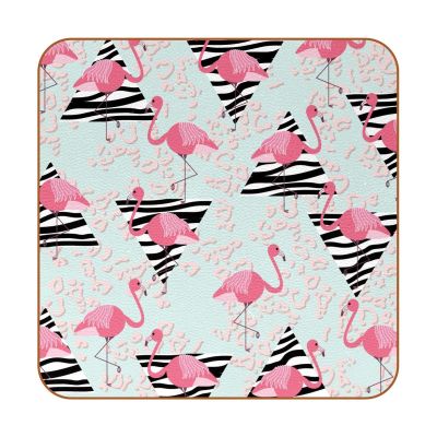 Flamingo Triangle Drink Coasters, Set of 6, Leather Coasters for Glasses and Cups, 10.3 x 10.3 cm