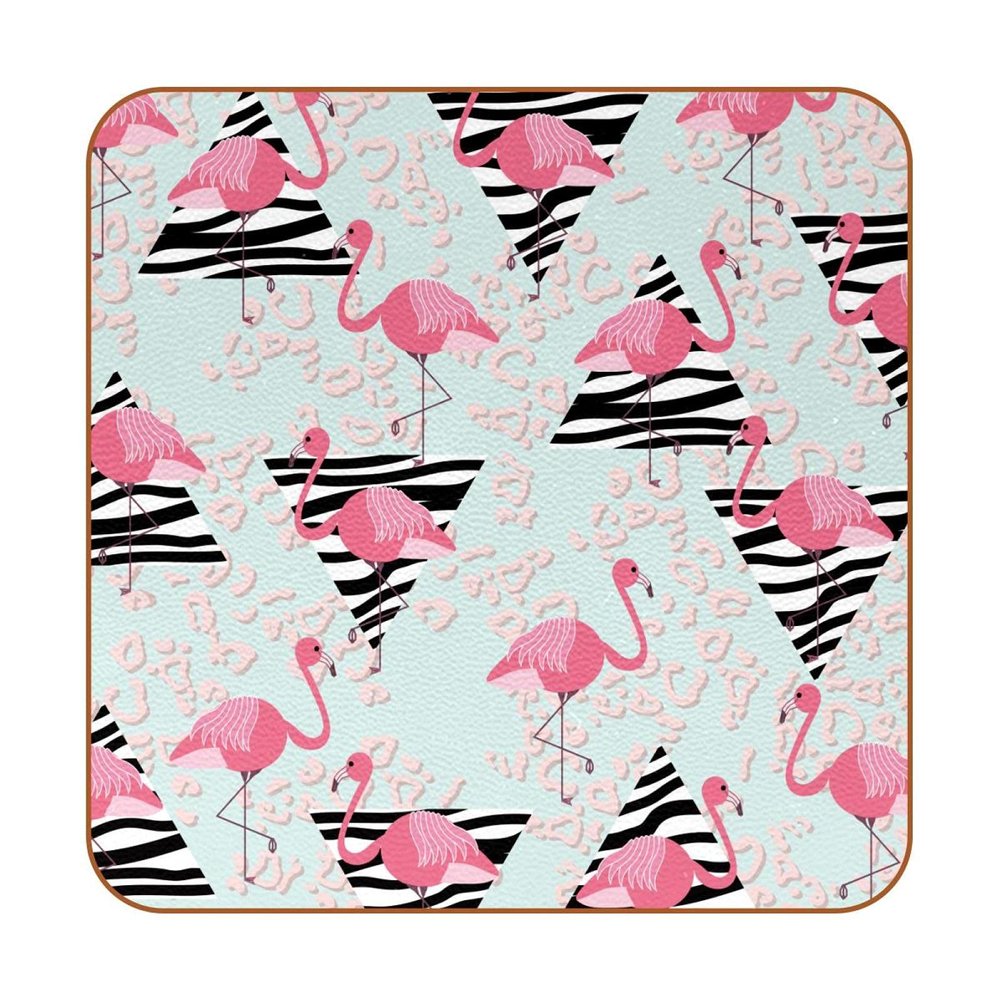 Flamingo Triangle Drink Coasters, Set of 6, Leather Coasters for Glasses and Cups, 10.3 x 10.3 cm