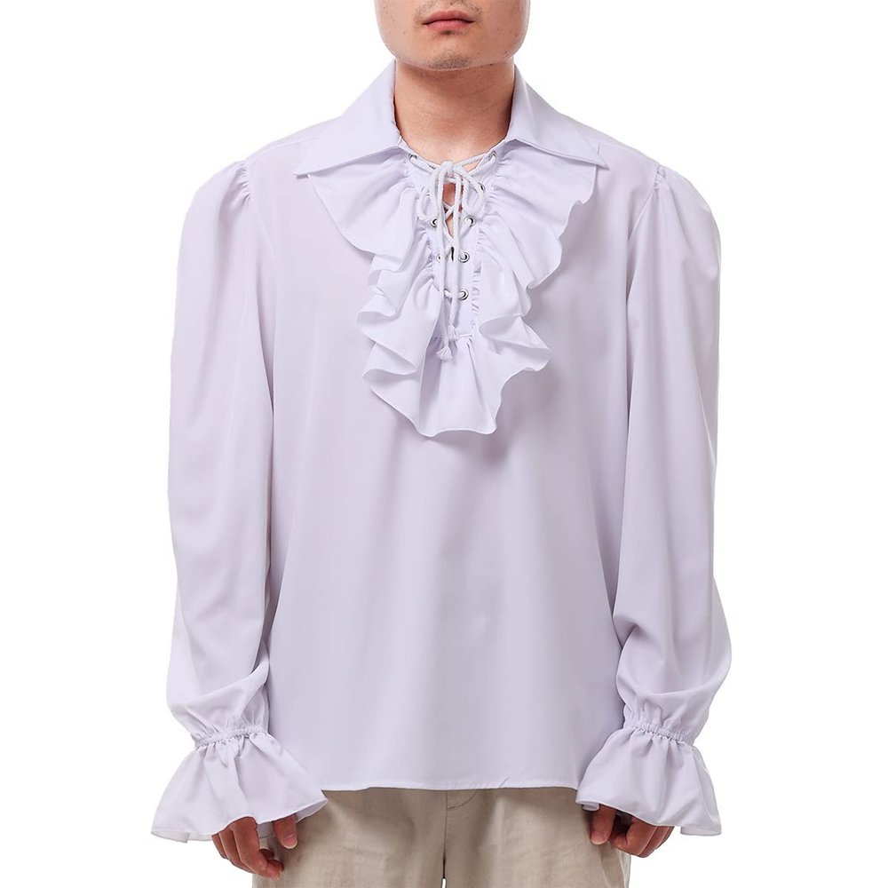 COSDREAMER Men's Renaissance Costume Poet Shirt, White (XL)