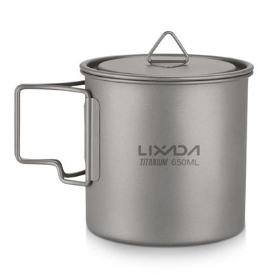 PiniceCore 650 mL Titanium Camping Cup with Lid and Folding Handle