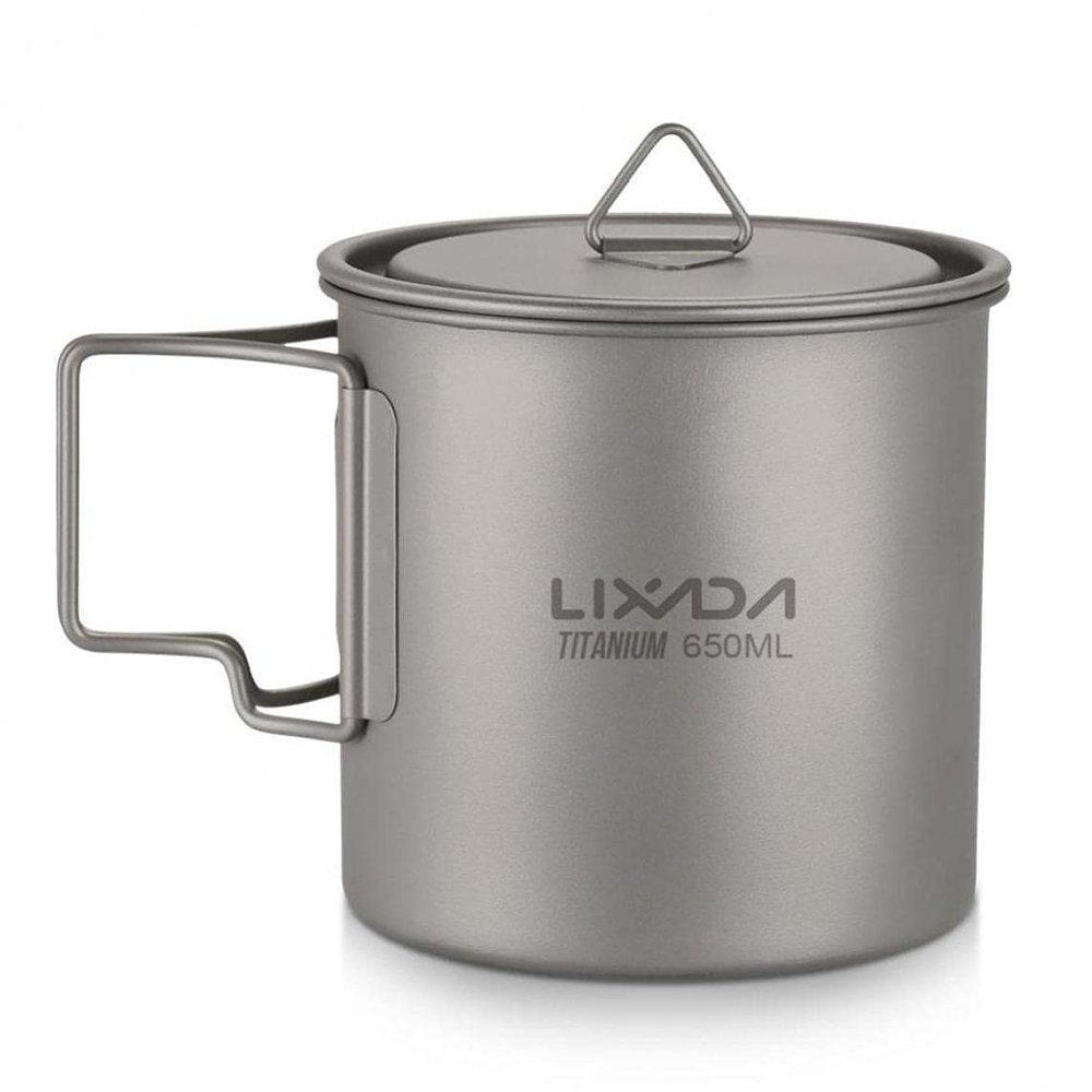 PiniceCore 650 mL Titanium Camping Cup with Lid and Folding Handle