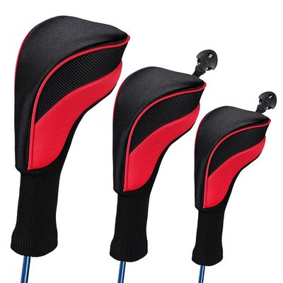 LLDDSS 3-Piece Golf Headcover Set for Driver and 3/5 Fairway Woods, Long Neck, Red