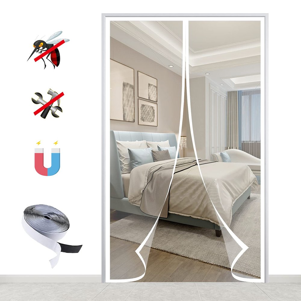 Magnetic Insect Screen Door, Automatic-Closing, No Drilling, White, 165 x 270 cm