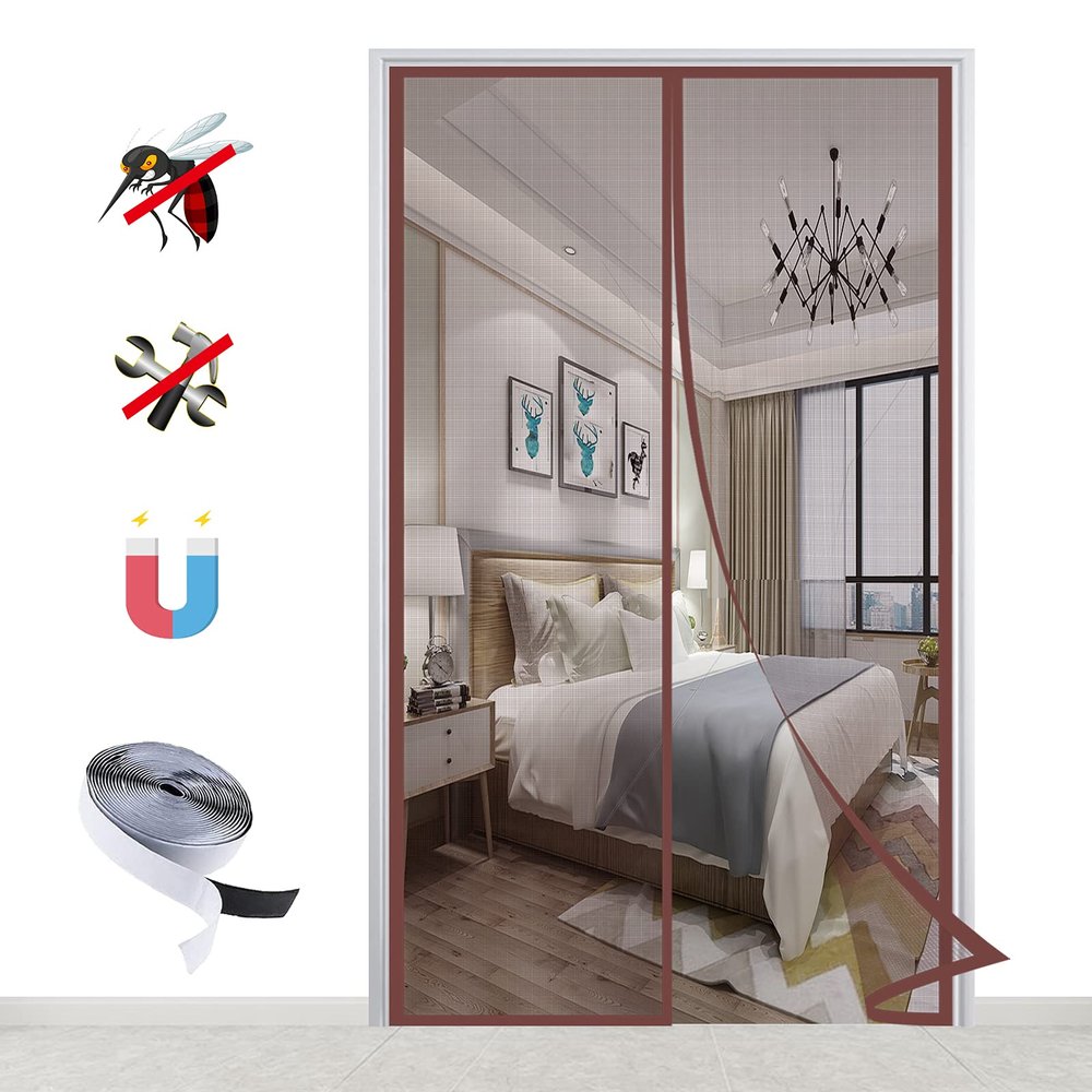 Magnetic Screen Door, Automatic Closing, Brown, 95 x 180 cm (37 x 70 in)