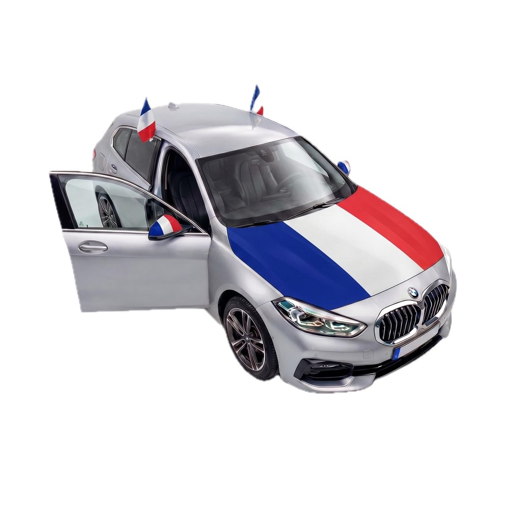 France Car Flag Complete Set – Hood Flag, 2 Window Flags & 2 Mirror Flags