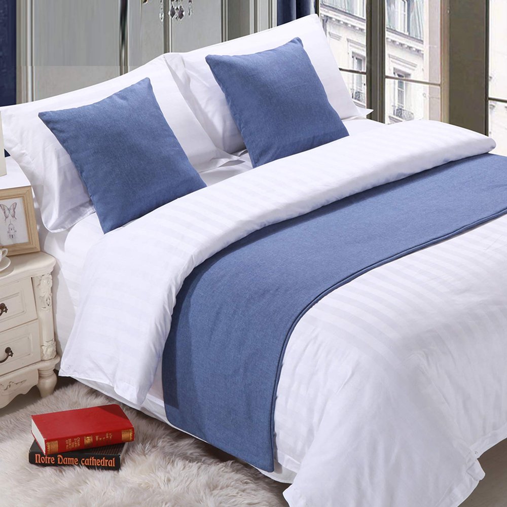 QFWMCW Cotton Bed Runner and Pillowcase, Solid Color