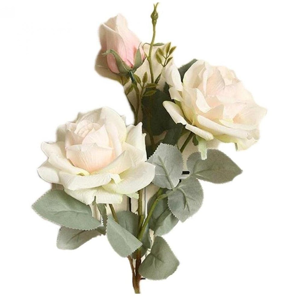 Ruluti Artificial Flowers, Long-Branch Silk Peony Roses, 3-Flower Bridal Wedding Bouquet