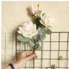 Ruluti Artificial Flowers, Long-Branch Silk Peony Roses, 3-Flower Bridal Wedding Bouquet view 2