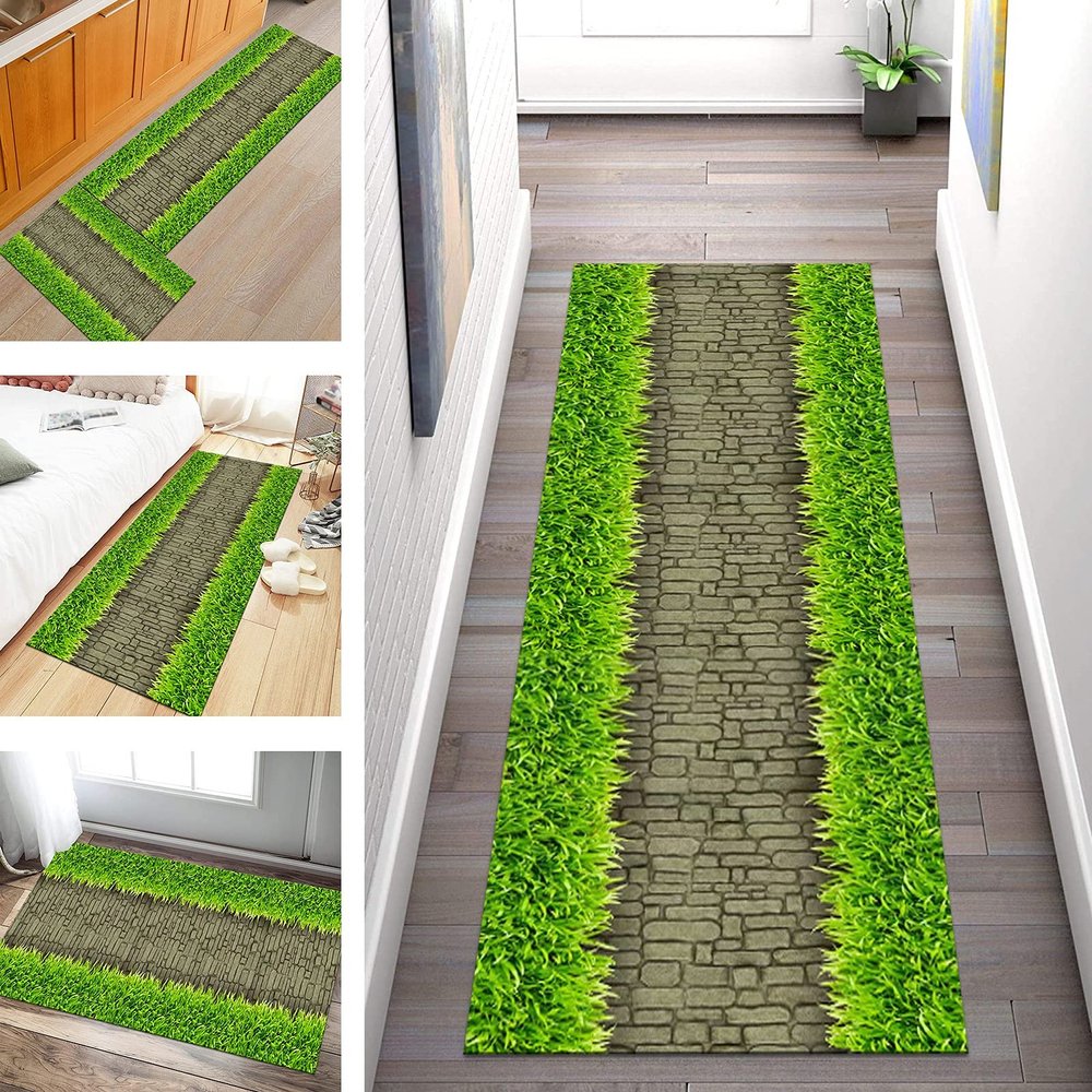 SGLGSTORE Non-Slip Hallway Runner Rug, Modern 3D Polyester, Washable, 60 × 100 cm, Color A