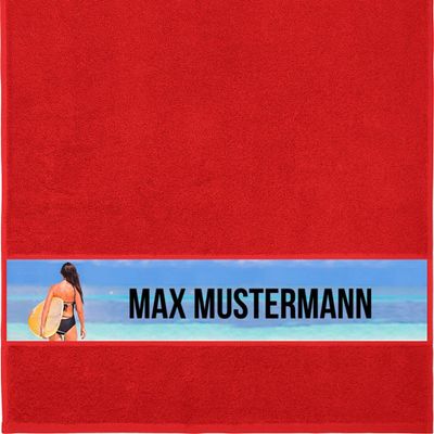Manutextur Personalized Surfing Hand Towel with Name, Red, 50 x 100 cm