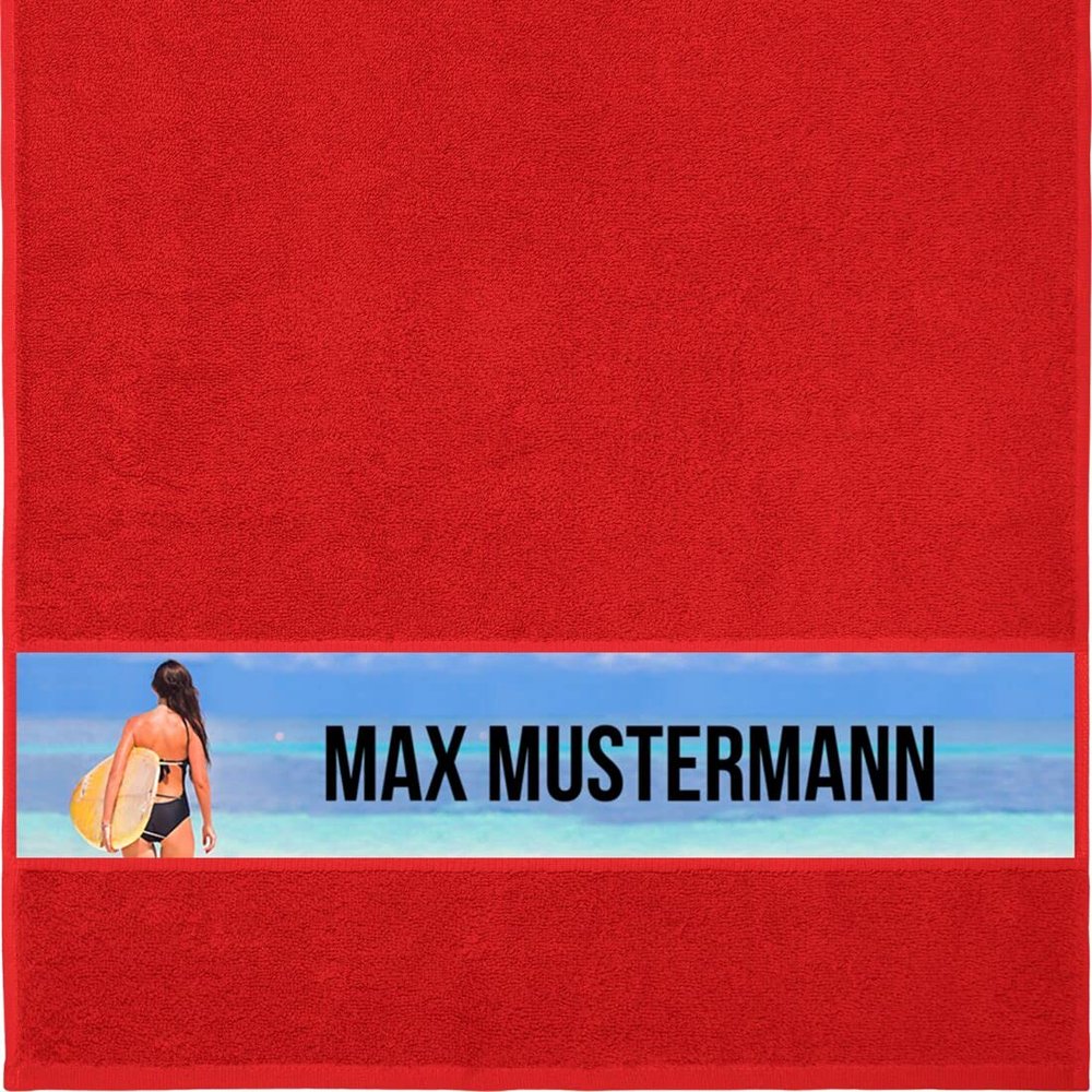 Manutextur Personalized Surfing Hand Towel with Name, Red, 50 x 100 cm