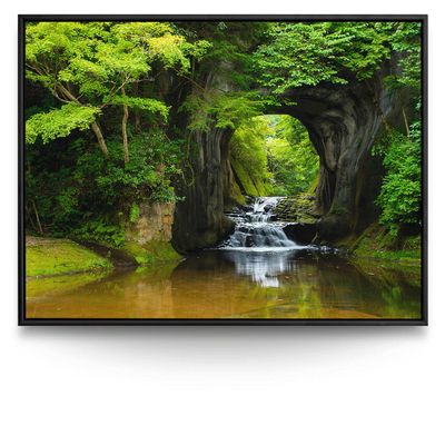 BilderKing Nomizo Falls Japan Wall Art, 200 x 150 cm Canvas with Black Shadow-Gap Frame