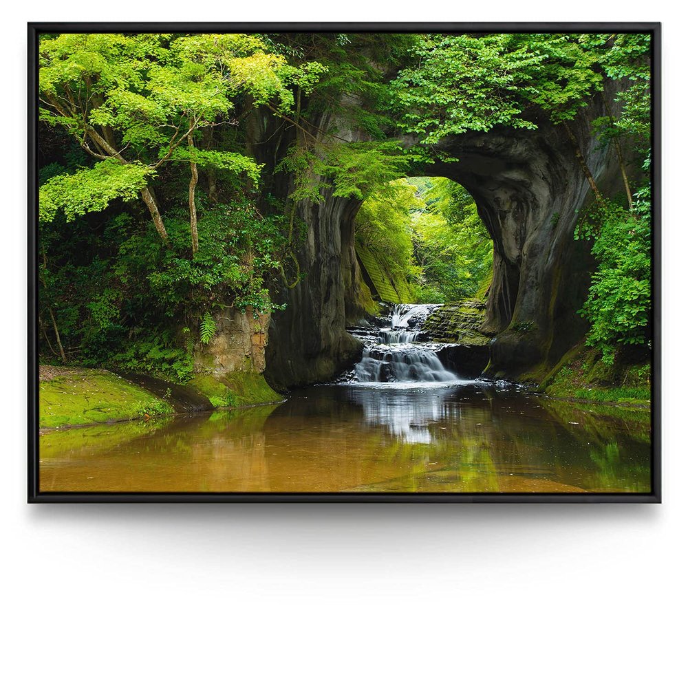 BilderKing Nomizo Falls Japan Wall Art, 200 x 150 cm Canvas with Black Shadow-Gap Frame