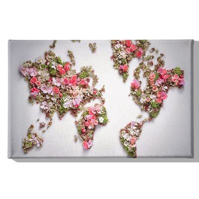 Homemania World Map Wall Art for Living Room or Bedroom, Multicolor, Polyester and Wood, 45 x 3 x 70 cm