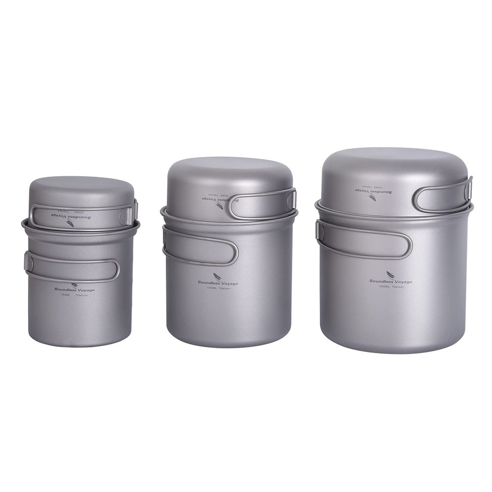 iBasingo Titanium Camping Cookware Set, Pots & Pans, 3 Sets