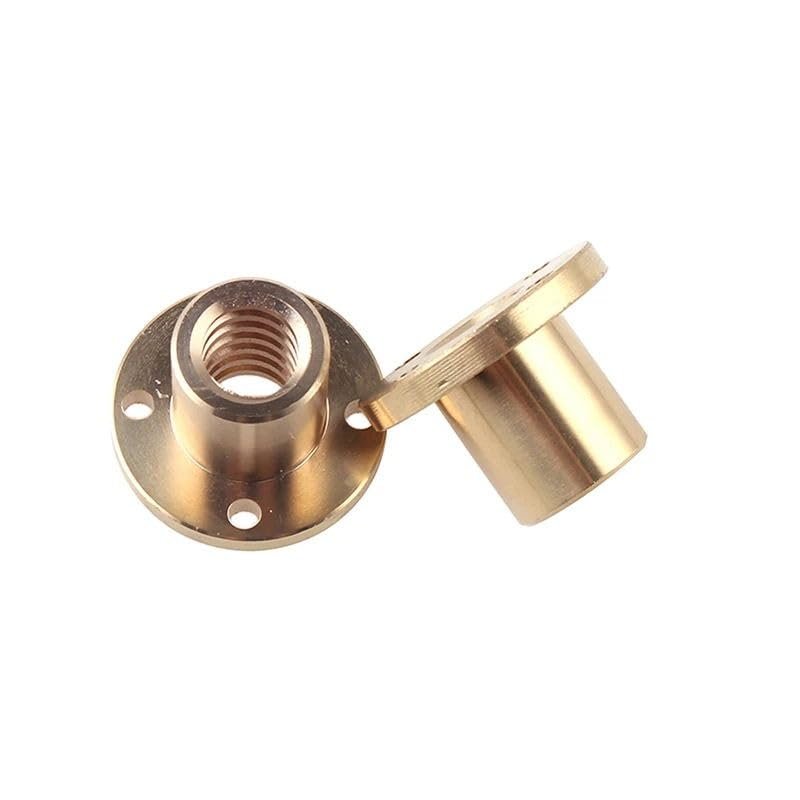 Wnuanjun 1-Piece Brass Flanged Trapezoidal Lead Screw Nut for CNC, T5/T6/T8/T10/T12/T16/T20 (T10, Pitch 2, Lead 2)
