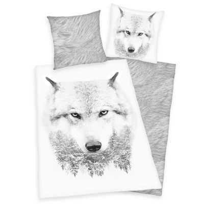 Herding Flannel Wolf Bedding Set, 155 x 220 cm + 80 x 80 cm