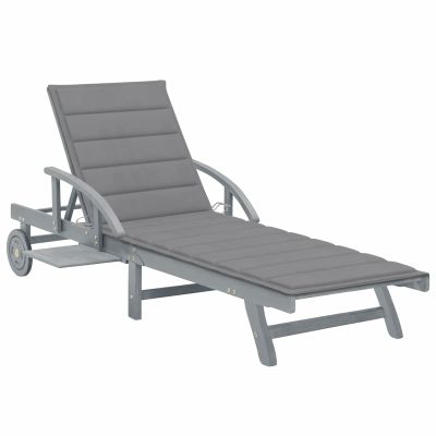 Festnight Solid Acacia Wood Sun Lounger with Wheels, Gray