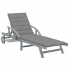 Festnight Solid Acacia Wood Sun Lounger with Wheels, Gray view 1