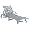 Festnight Solid Acacia Wood Sun Lounger with Wheels, Gray view 3