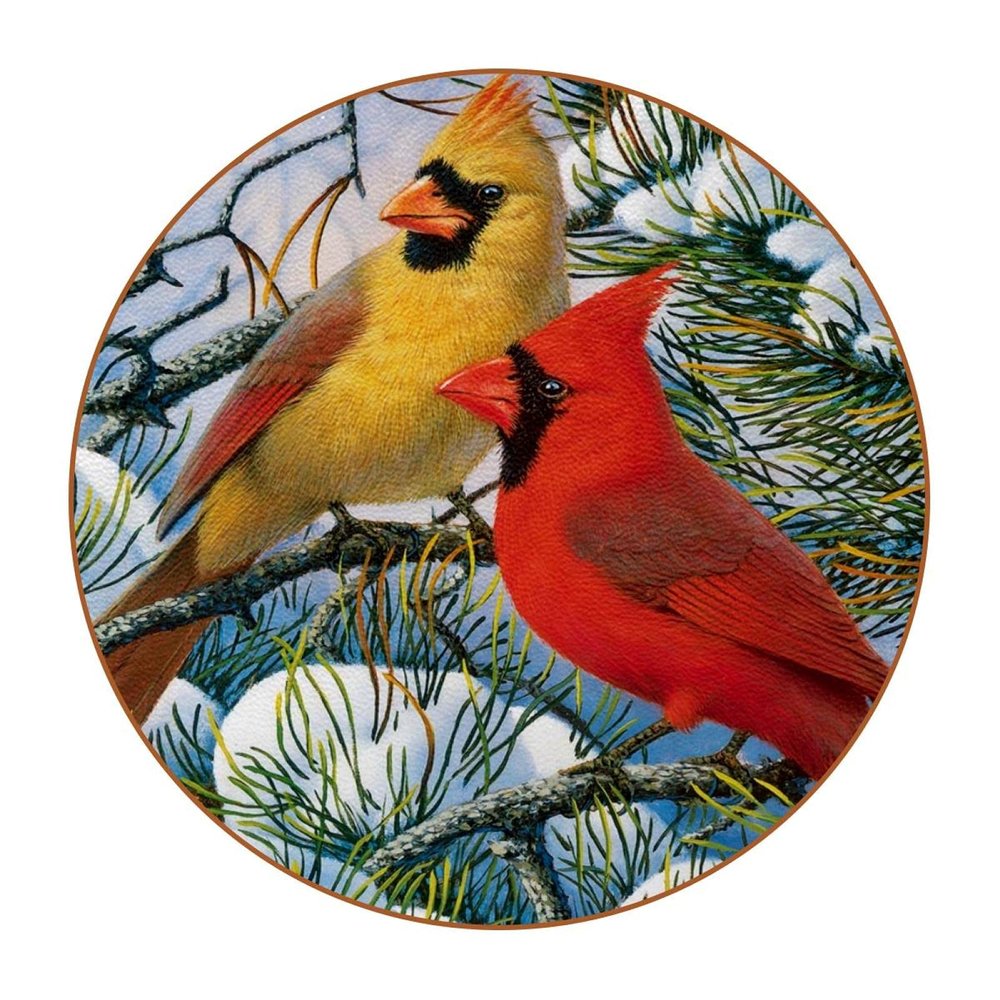 Set of 6 Winter Cardinals Drink Coasters, 10.2 cm