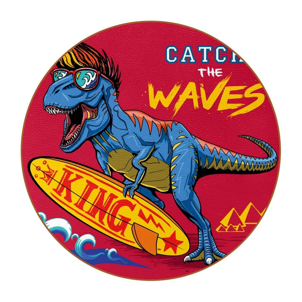 King Dinosaur Catch The Waves Drink Coasters, 6-Piece Set, 4.3 in