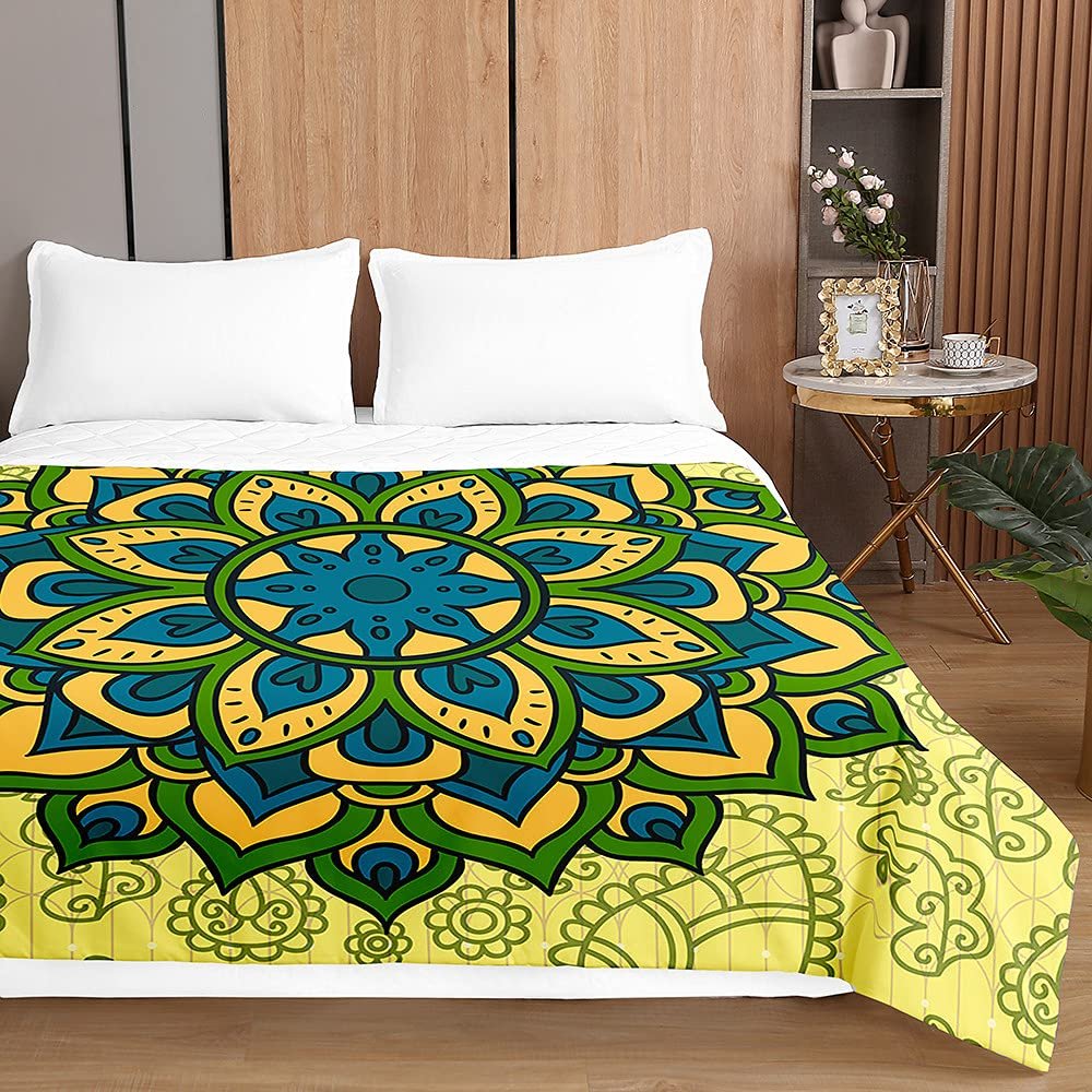 Surwin 3D Mandala Quilted Bedspread, Green, 180 x 220 cm