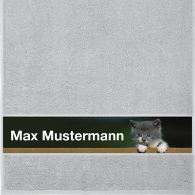 Manutextur Personalized Name Towel – Cat Motif 2 – Light Gray – 50 x 100 cm