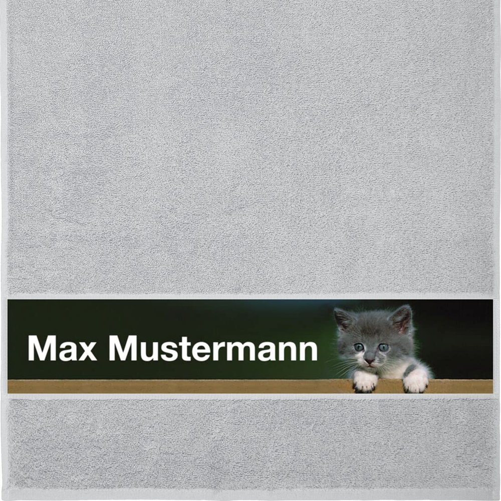 Manutextur Personalized Name Towel – Cat Motif 2 – Light Gray – 50 x 100 cm