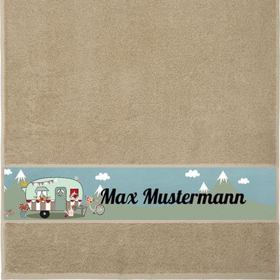 Manutextur Personalized Name Towel – Camper Design – Beige – 50 x 100 cm