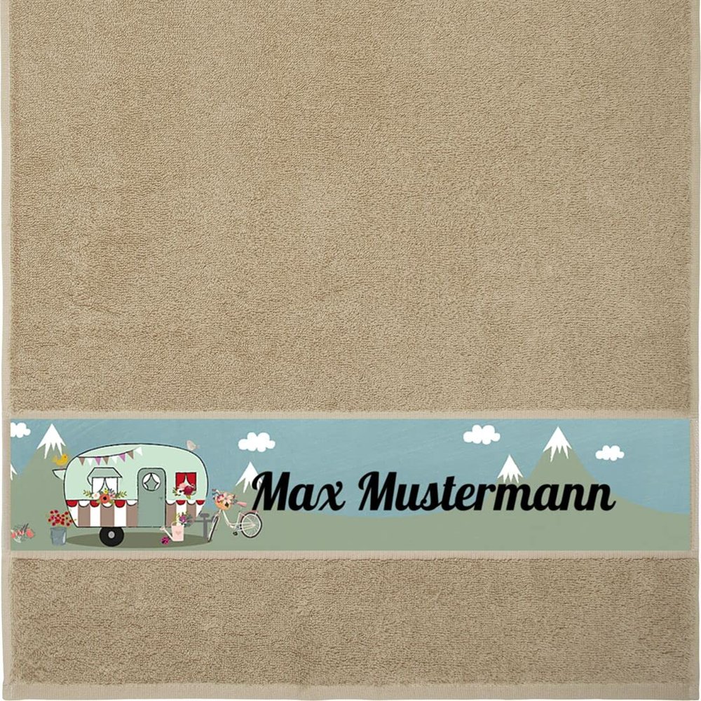 Manutextur Personalized Name Towel – Camper Design – Beige – 50 x 100 cm