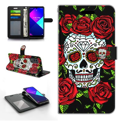 Shinewish Folio Case for Wiko Ride 3/U614AS, PU Leather, Skull Design