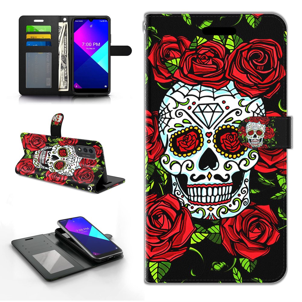 Shinewish Folio Case for Wiko Ride 3/U614AS, PU Leather, Skull Design