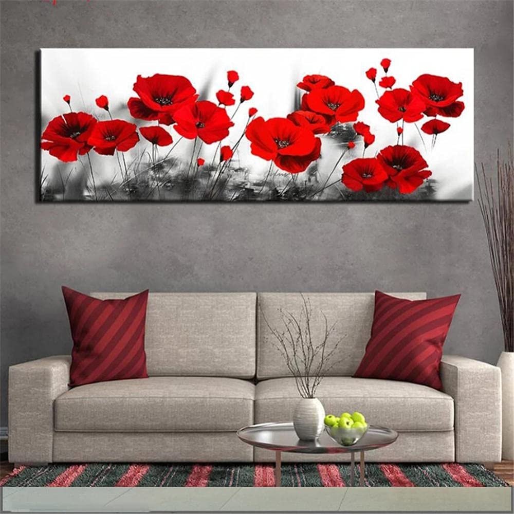 5D DIY Diamond Painting Kit, Poppy Flower, Full Drill, Square, 70 x 140 cm