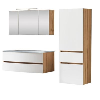 Kornel 5 3-Piece Bathroom Set with White Washbasin – Oak/Matte White