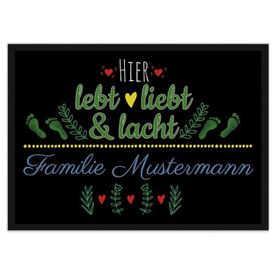 Print Royal Doormat with Quote – Live, Love, Laugh – Welcome – Personalized with Custom Name – Yellow Heart, 60 x 40 cm