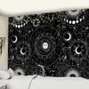 Black and White Sun Moon Mandala Tapestry, Starry Sky, Bohemian Gypsy Psychedelic Astrology, 150 x 130 cm view 4