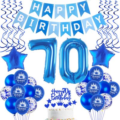 70th Birthday Decorations for Men, Blue Balloon Set