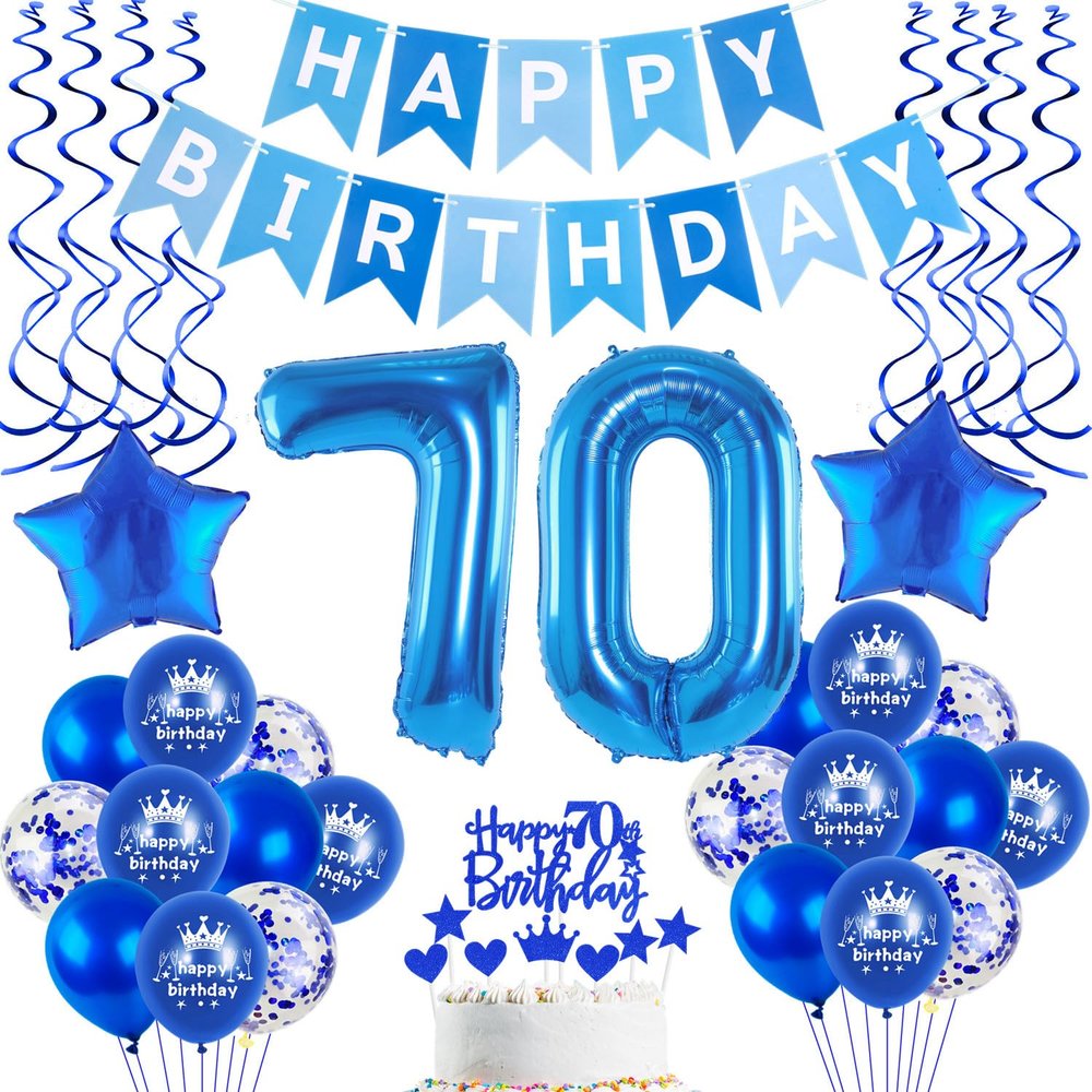 70th Birthday Decorations for Men, Blue Balloon Set