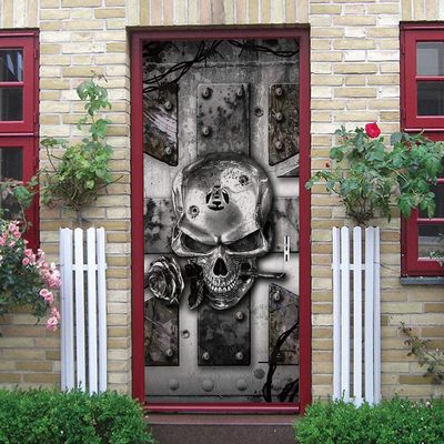 3D Gray Skull Door Mural Sticker, Retro, 77 x 200 cm