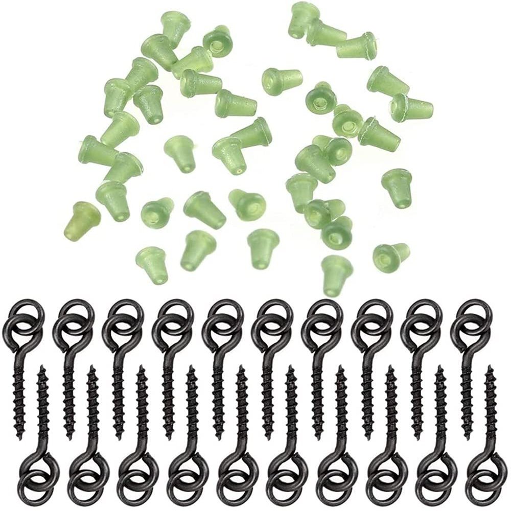 LATRAT 20-Piece Threaded Boilie Bait Screws and 40-Piece Fishing Hook Stops