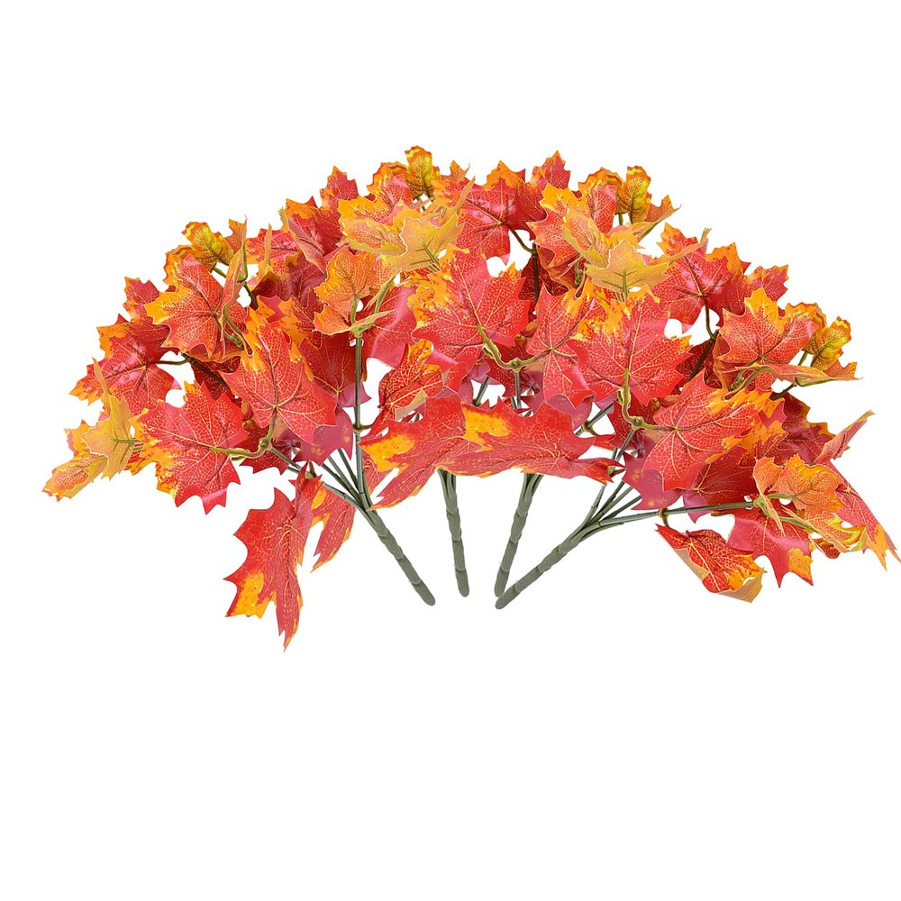 HLTER Artificial Maple Leaves, 7 Branches, Autumn Bouquet, 4 Pieces