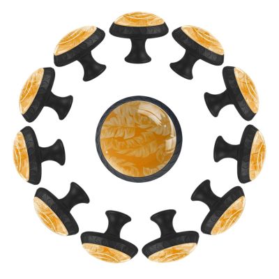 Yellow Palm Leaves, 12-Pack, Round Drawer Knobs, 35 mm, for Bedroom, Dresser, Kids’ Room and Playroom