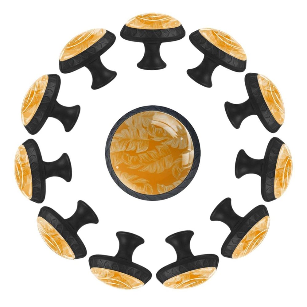 Yellow Palm Leaves, 12-Pack, Round Drawer Knobs, 35 mm, for Bedroom, Dresser, Kids’ Room and Playroom