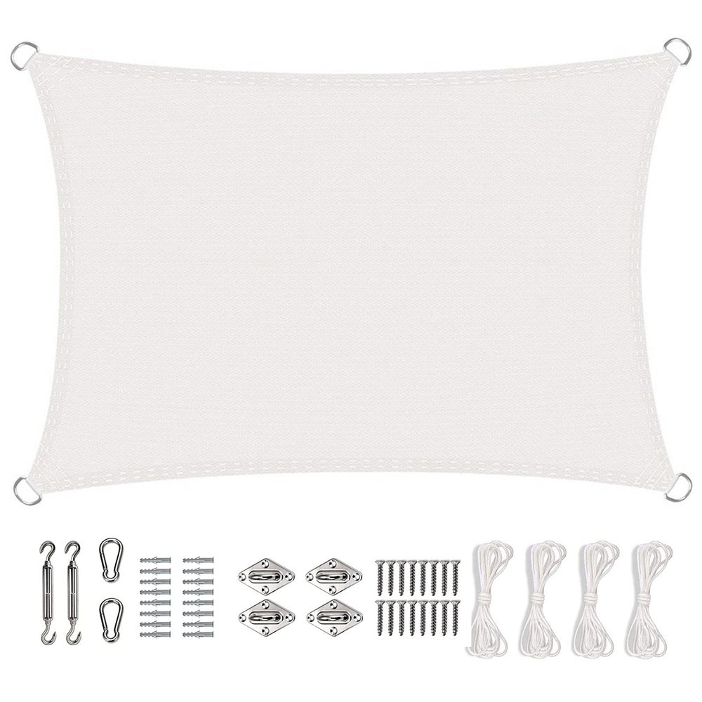 KOUDU Shade Sail 3.5 x 4 m Rectangular UV-Resistant Windbreak for Garden, Patio and Camping, White