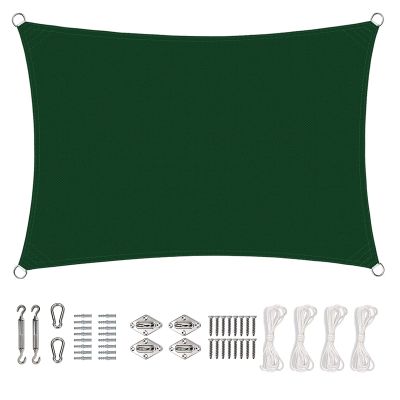 KOUDU Rectangular Sun Shade Sail 6 x 7 m, UV Protection, Dark Green
